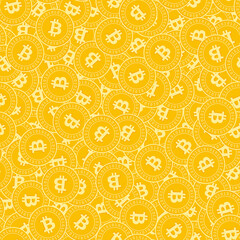 Bitcoin, internet currency coins seamless pattern. Sublime scattered BTC coins. Big win or success c