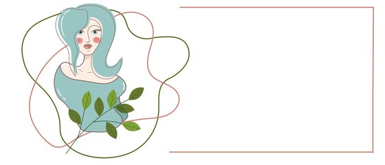 Portrait of a beautiful stylish blonde girl for the holiday of spring. International Women's Day.Minimalistic modern vector greeting card.