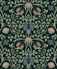 Floral vintage seamless pattern for retro wallpapers. Enchanted Vintage Flowers. Arts and Crafts movement inspired. Design for wrapping paper, wallpaper, fabrics and fashion clothes. - 417641975