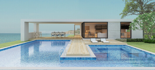 Modern house with a swimming pool, sea view