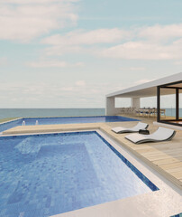 Fototapeta na wymiar Modern house with a swimming pool, sea view