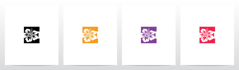 Hibiscus Flower On Letter Logo Design E