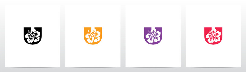Hibiscus Flower On Letter Logo Design U © recehan