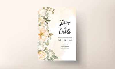 Hand drawn floral wedding invitation card template