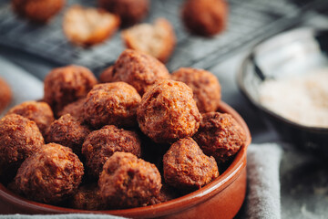 Fried home made italian traditional meatballs