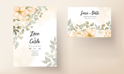 Hand drawn floral wedding invitation card template