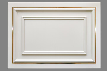 Furniture white facade panel with molding decorative strip in classical style isolated on gray...