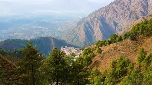 Helicopter deporting passengers at Sanjhi Chhat helipad