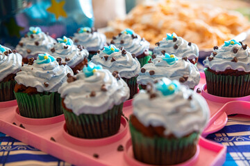group of delicious colorful cupcakes ready to eat