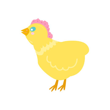 yellow chicken isolated image on a white background. Design element for Easter cards, children's books, stickers, packaging. Cartoon vector illustration.