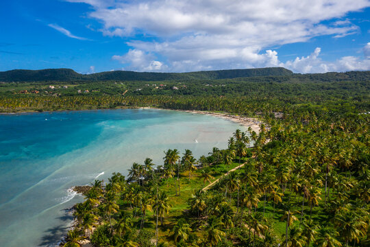 An aerial view in the Playa Aserradero in Samana province of Dominican Republic on a sunny day