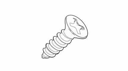Black and White Screw. Vector Isolated Illustration of a Screw