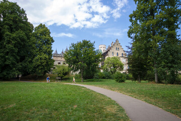 Fototapeta na wymiar Lichtenstein, Germany. The grounds of castle Lichtenstein Schloss in Baden-Wurttemberg
