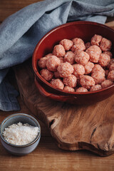 Raw home made Italian traditional meatballs