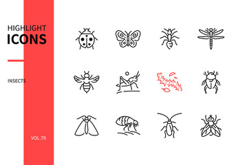 Insects collection - modern line design style icons set