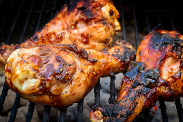 barbecue chicken on a charcoal gchef, meal, prepare, picnic, rill
