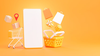 3d render of smartphone with shopping online concept for mockup