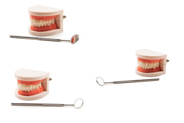 Jaw layout and pocket mirror isolated on white.