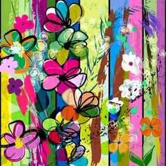 Gordijnen abstract background composition with flowers, stripes, paint strokes and splashes © Kirsten Hinte
