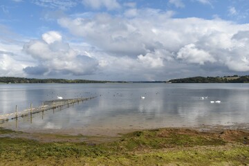 Scenic sunny views over Rutland Water; reservoir and nature reserve in the East Midlands, UK