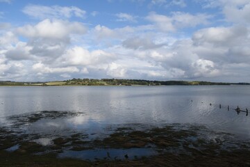 Scenic sunny views over Rutland Water; reservoir and nature reserve in the East Midlands, UK
