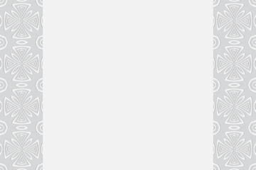 Geometric white background. Volumetric composition of a relief ethnic pattern. Vertical inserts. 3D effect of convex shape for presentation.