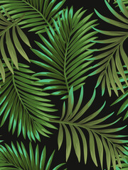 Fototapeta na wymiar Tropical vector pattern with jungle leaves. Trendy summer print. Exotic seamless background.