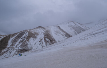 Erzurum Palandoken mountains summit ejder 3200. Ski resort in Turkey in cloudy day. January 2021