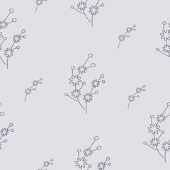 Simple elegant floral seamless vector pattern texture. Abstract background with flowers. For fashion print and textile. Blossom motif. Light gray background.
