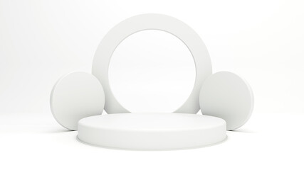 Minimal white blank podium display for product presentation, platform background. 3d render illustration.