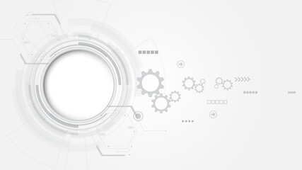 Obraz premium Grey white Abstract technology background with various technology elements Hi-tech communication concept innovation background Circle empty space for your text
