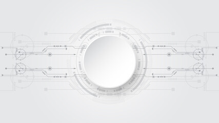  Grey white Abstract technology background with various technology elements Hi-tech communication concept innovation background Circle empty space for your text