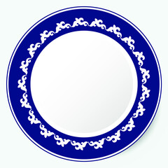 Round Frame, workpiece for your design. Ornamental elements and motifs of Kazakh, Kyrgyz, Uzbek, national Asian decor for plate, textile and print design. Circle frame. Vector. 