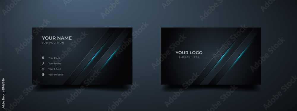 Wall mural futuristic business card design. modern shape with abstract silver. luxury dark gradient background.
