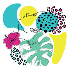 Girl profile lineart with tropic leaves