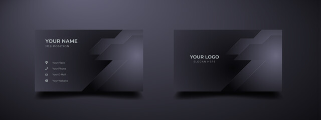 Futuristic business card design template. Modern shape with abstract silver. Luxury dark gradient background. Vector illustration ready to print.