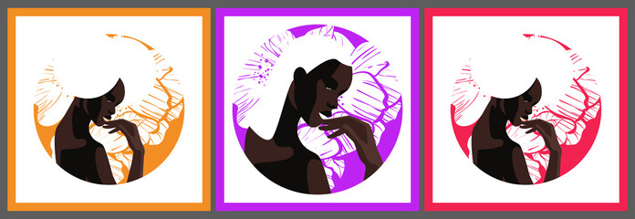 beautiful young modern black girl in trendy spring colors against the background of blossoming flowers. For printing prints, banners, flyers, T-shirts, packaging, brands. Fashion show.