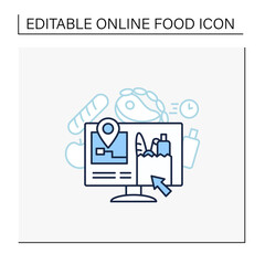 Online supermarket line icon. Online shopping. Ordering products from internet. Buying fresh food remotely. Internet shopping concept. Isolated vector illustration. Editable stroke