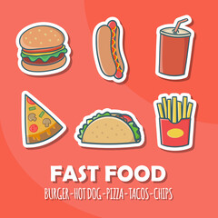 Pack Fast Food Collection Burger Hot Dog And Pizza