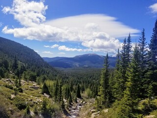 Rocky Mountain National Park, Mount Meeker, Landscape shot with mountains, forest and creek