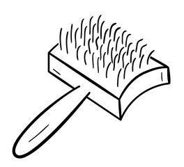 Groomer tool for combing pet hair. Isolated doodle drawing, one object on a white.