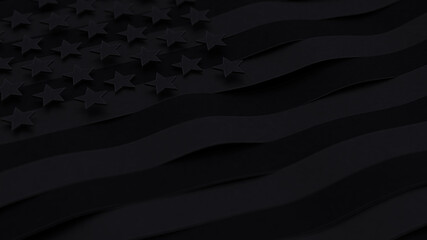 United States black flag with shallow depth of field. Black Lives Matter BLM concept. Poster to raise awareness about racial inequality. 3D render illstration