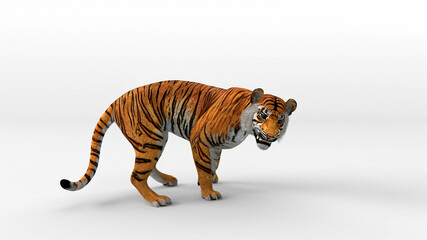 Bengal tiger standing and growl with 3d renderin include alpha path.