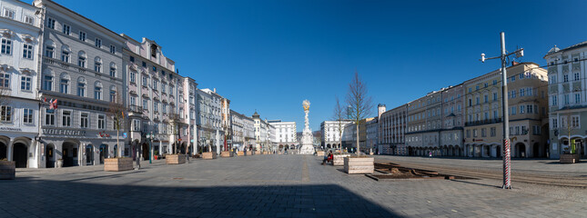 Fototapeta na wymiar View of the famous Main Square in Linz, Austria 28.02.2021