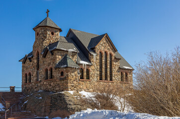 Fototapeta na wymiar Saint Catherine's Chapel on the Rock. Church in the Rocky Mountains. Allenspark, Colorado.