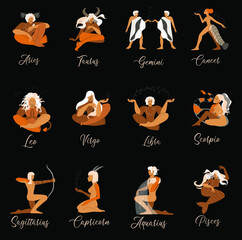 Zodiac signs set in the form of naked people