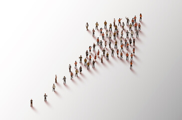 Large group of people in the shape of an arrow. Business concept.