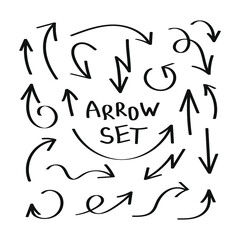 Hand draw arrow set.  Sign of arrow in doodle style. Handmade design.