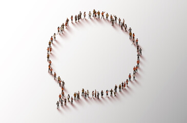 Large group of people in the chat bubble shape. - obrazy, fototapety, plakaty