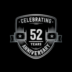 52 years anniversary celebration shield design template. Vector and illustration